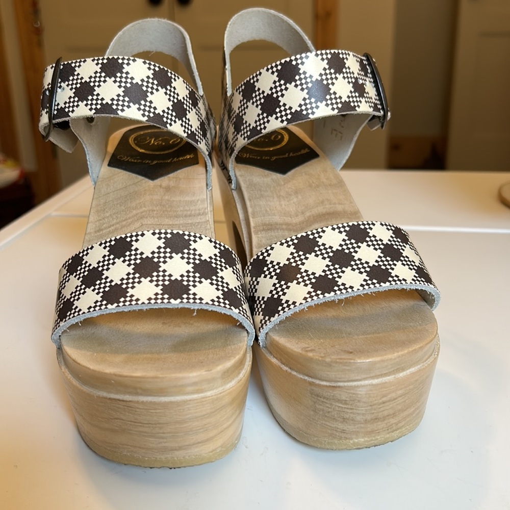 No. 6 Two Strap Clog On Platform In Brown Plaid - image 6